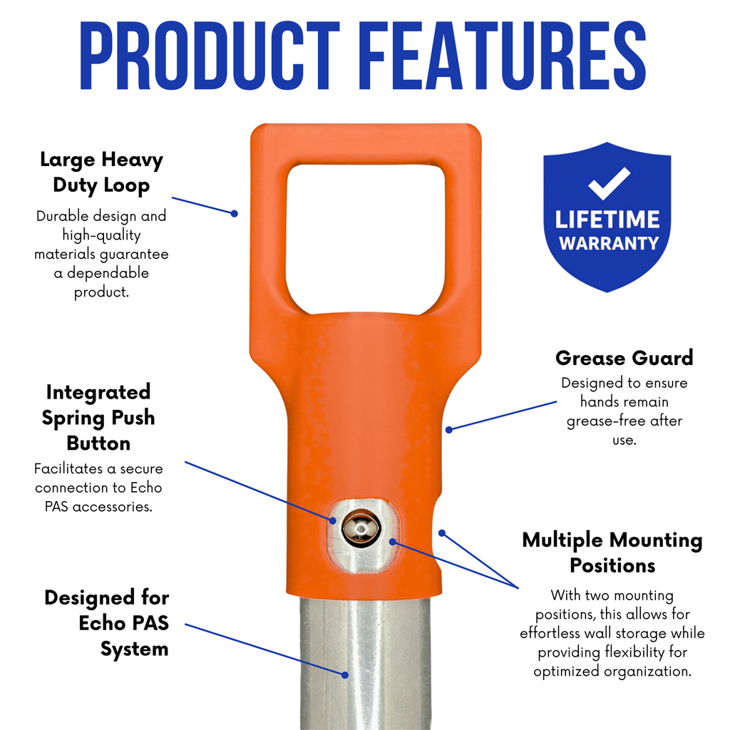 Echo PAS Trimmer Attachment Hanger — Grease Guard & Spring Button Hooks (4 Pack)